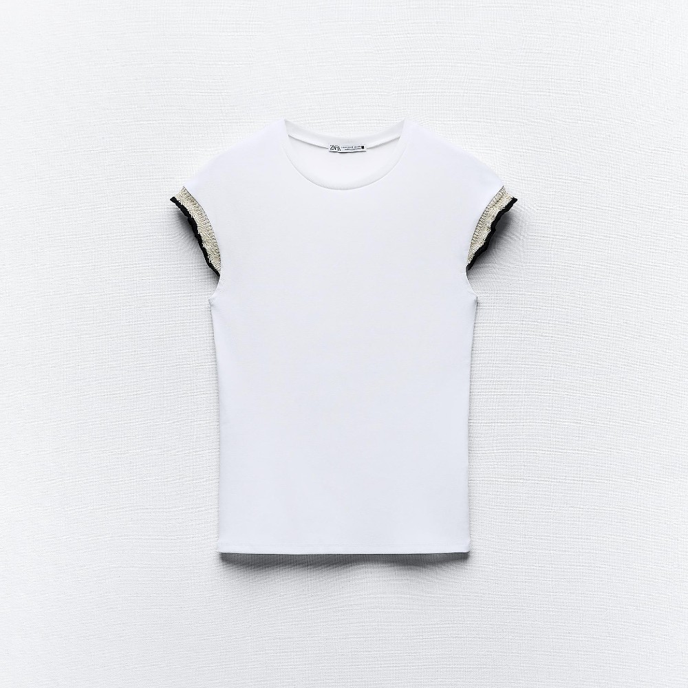 Футболка Zara Embellished With Rhinestones, белый/черный футболка zara embellished with rhinestones белый