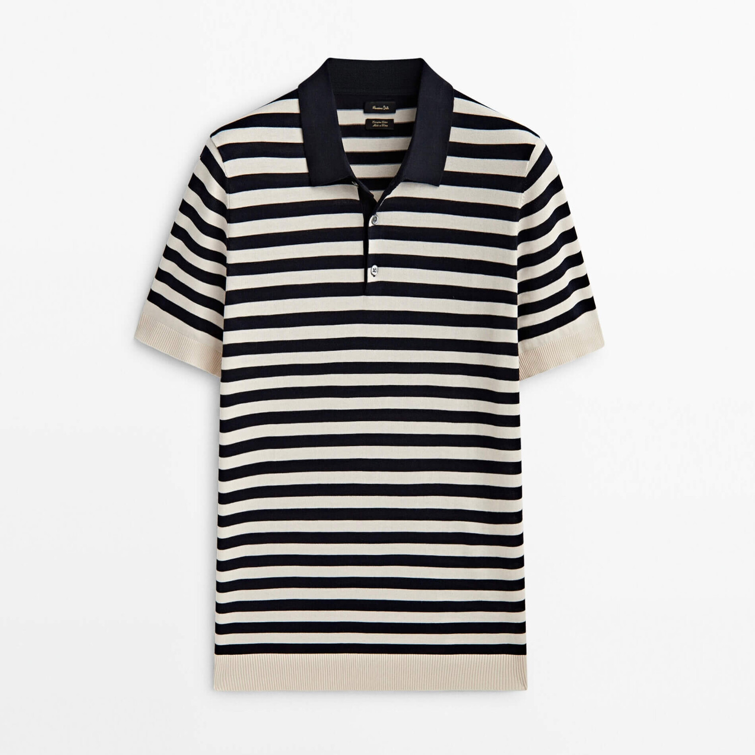 

Свитер поло Massimo Dutti Short Sleeve Striped, темно-синий/белый