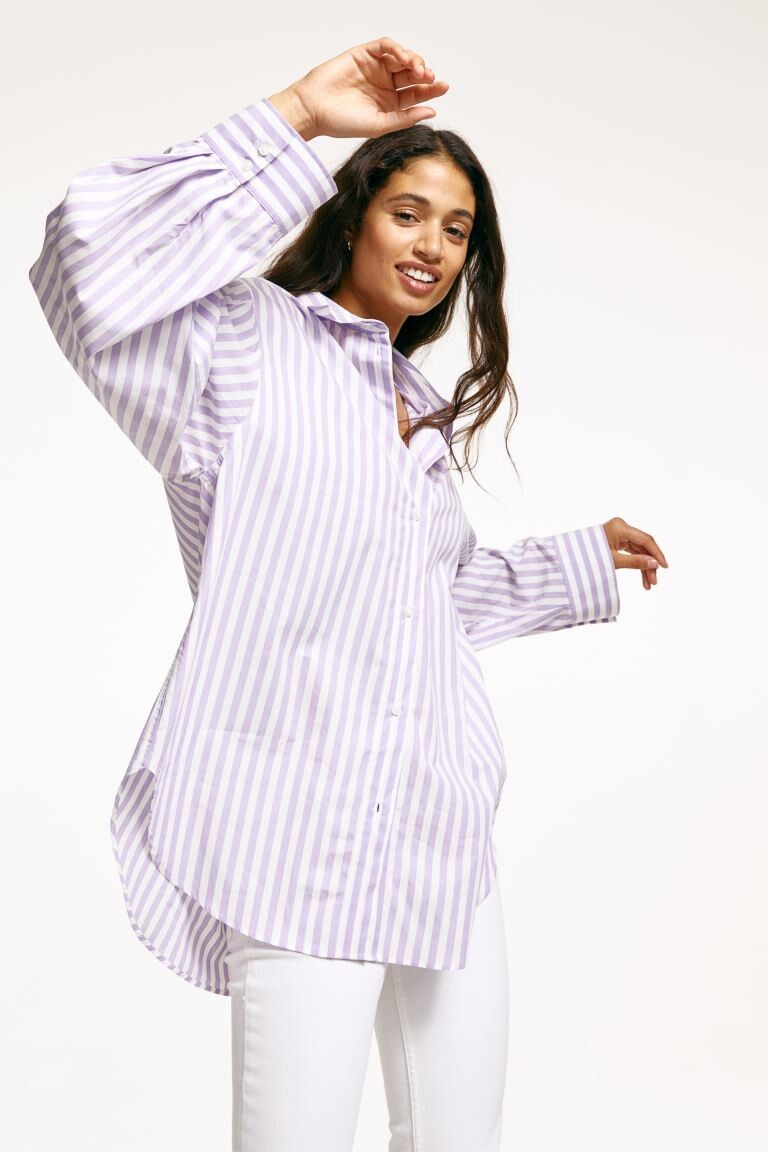 

Хлопковая рубашка оверсайз H&M, светло-фиолетовый/полосатый
