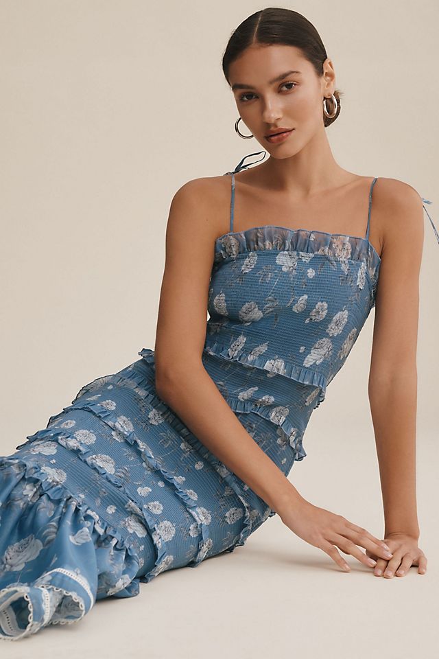 Платье миди V. Chapman с рюшами и оборками на подоле, синий цена и фото