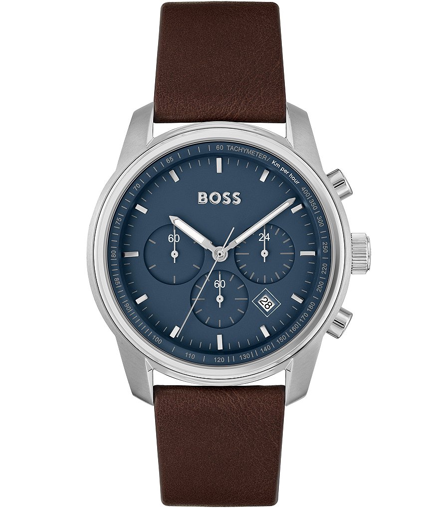 Мужские часы Hugo Boss Tace с кварцевым хронографом и коричневым кожаным ремешком, коричневый