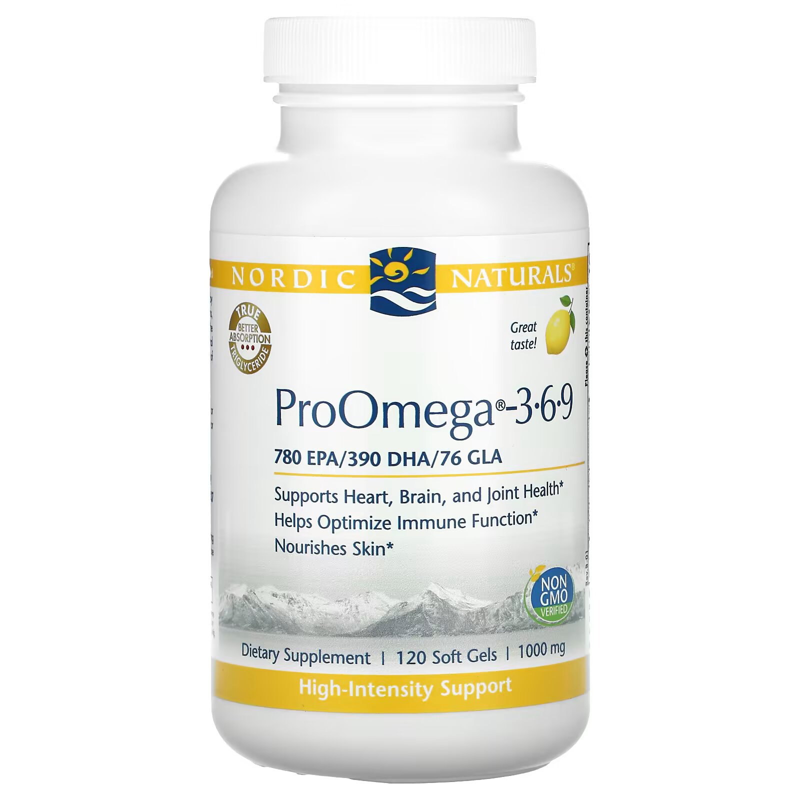 Nordic Naturals, ProOmega 3-6-9, омега-3-6-9 жирные кислоты, со вкусом лимона, 1000 мг, 120 капсул - фото