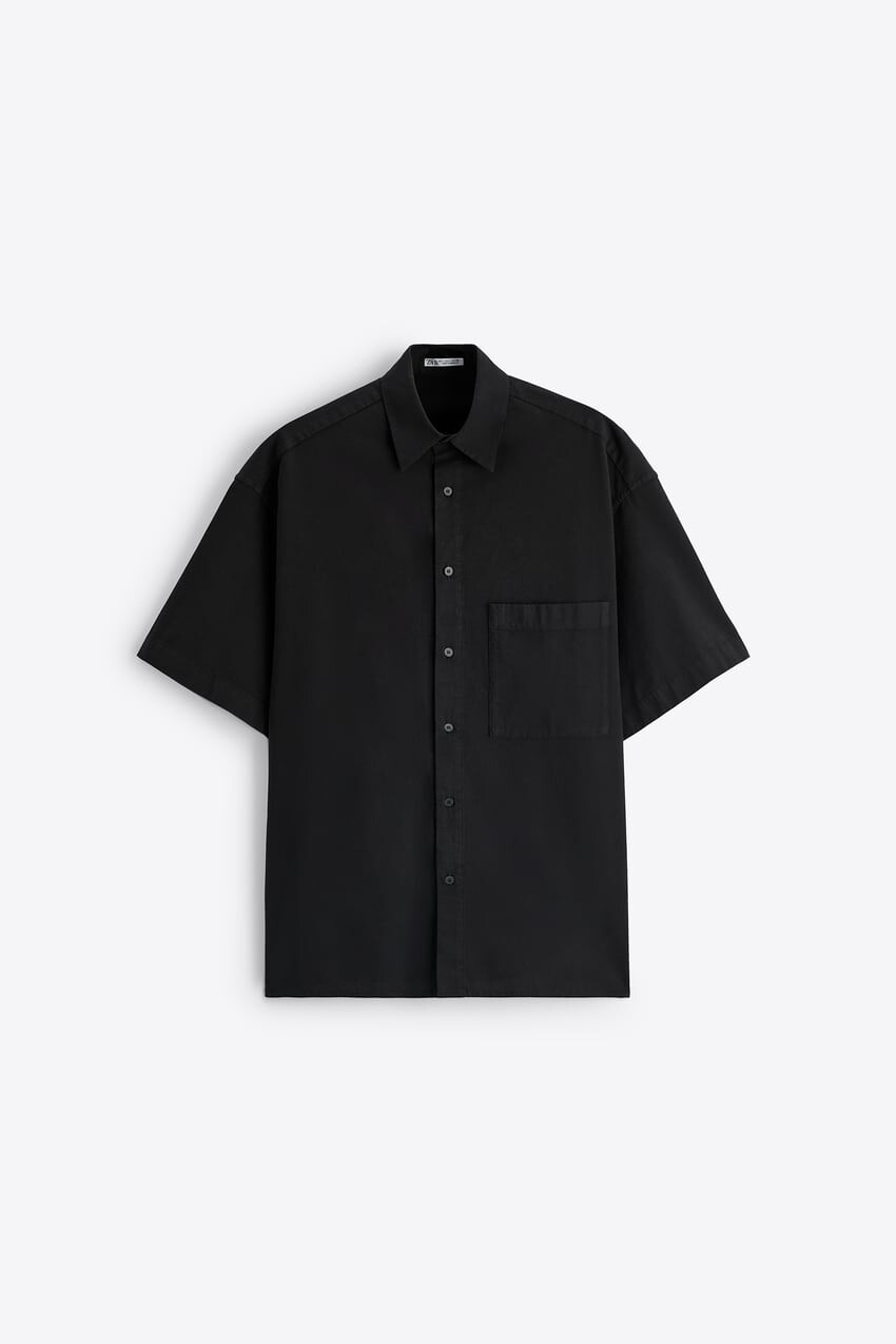 

Рубашка Zara cotton with pocket, черный