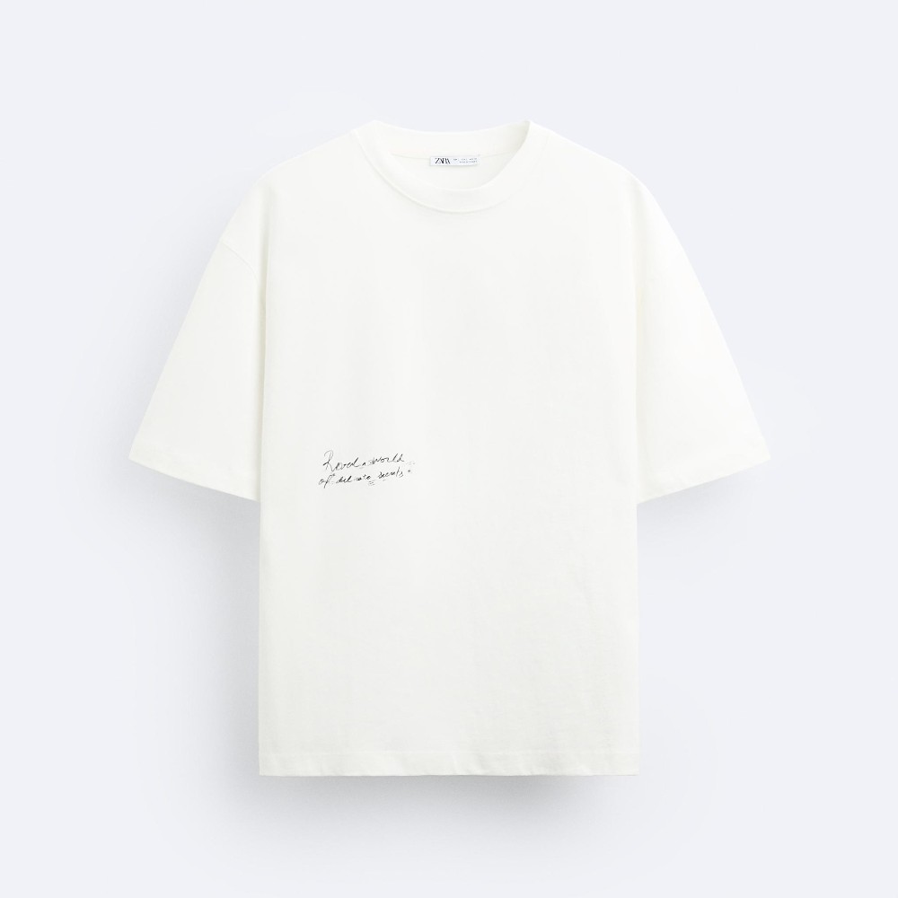 Футболка Zara Contrast Print, белый