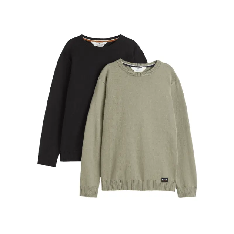 

Комплект свитеров H&M 2-pack Fine-knit Sweaters, 2 предмета, черный/хаки