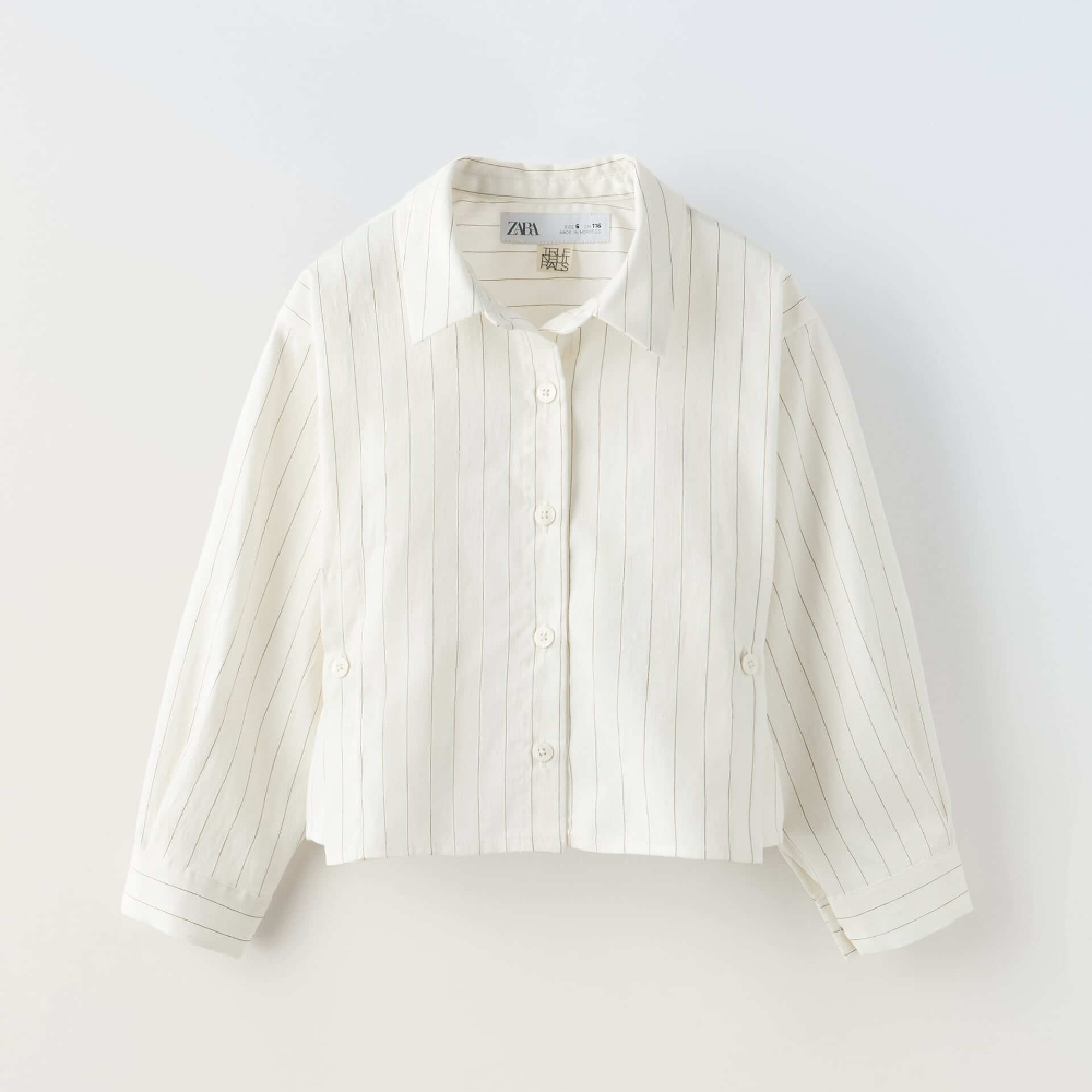 Рубашка Zara True Neutrals Striped Buttoned, экрю