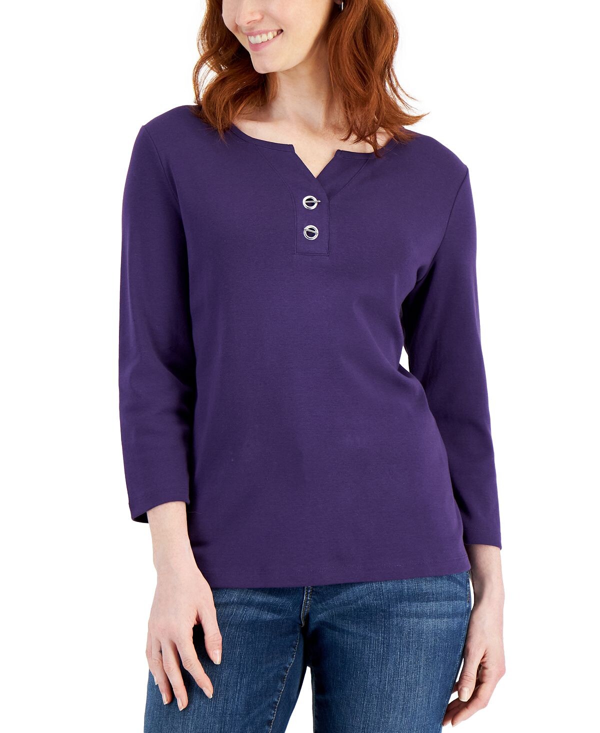 

Женский хлопковый топ henley на пуговицах, созданный для macy's Karen Scott
