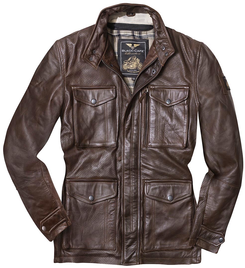Мотоциклетная кожаная куртка Black-Cafe London Classic с регулируемой талией, коричневый кожаная куртка размер 56 коричневый