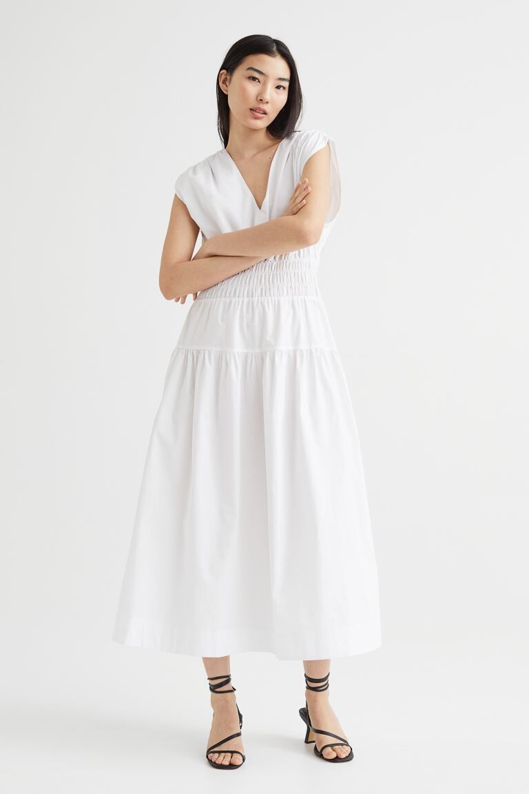 

Платье с эластичными сборками H&M, белый