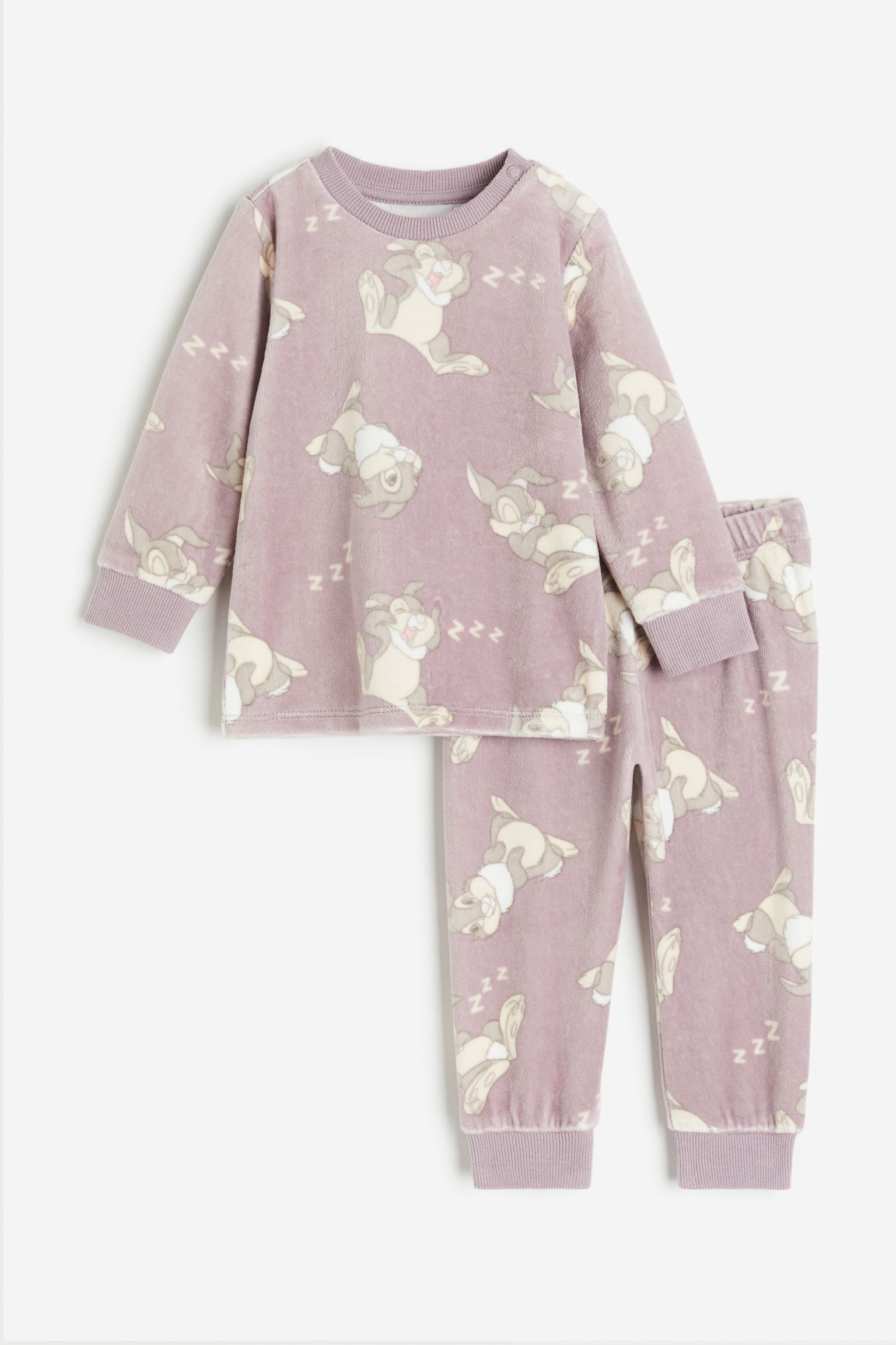 Пижамный комплект H&M Disney Bambi Patterned Velour, 2 предмета, светло-фиолетовый пижама из 2 предметов с длинными рукавами из велюра 3 12 лет