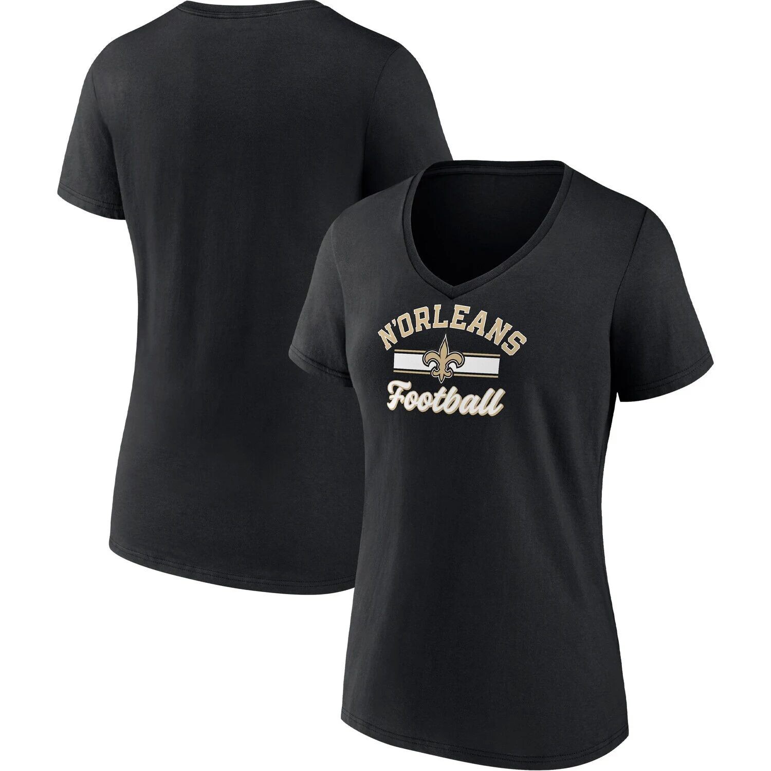 

Женская черная футболка с v-образным вырезом и надписью New Orleans Saints Fanatics Fanatics, Черный