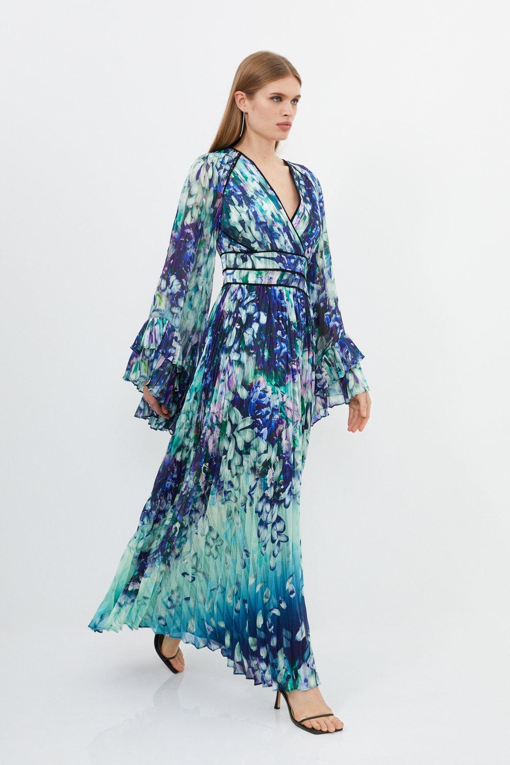 Тканое платье макси-кимоно с цветочным принтом Karen Millen, синий