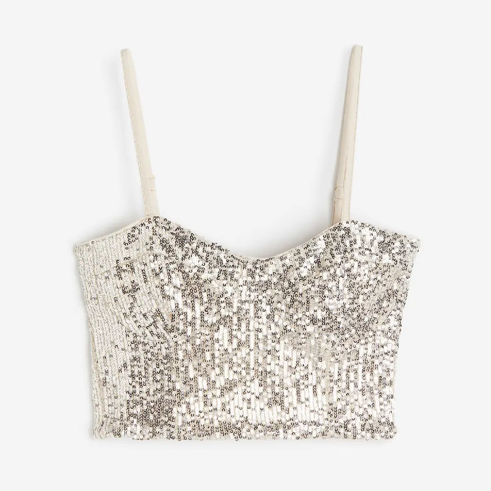 

Корсетный топ H&M Sequined, светло-бежевый