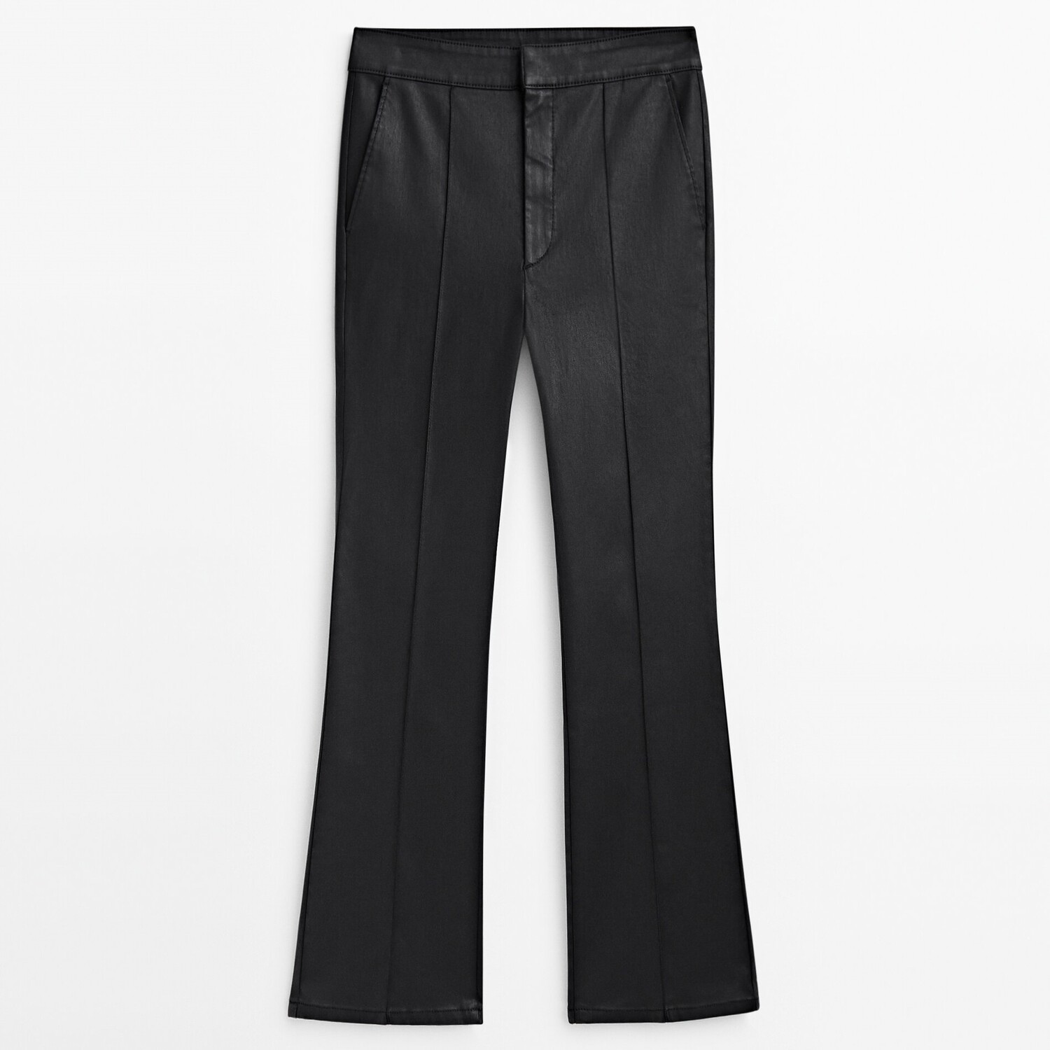 

Брюки Massimo Dutti Waxed Kick Flare With Central Seam, черный