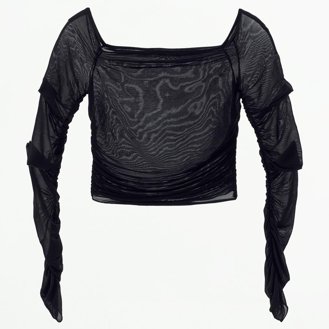 Топ Zara Semi-sheer Cropped, черный рубашка zara embroidered floral semi sheer черный
