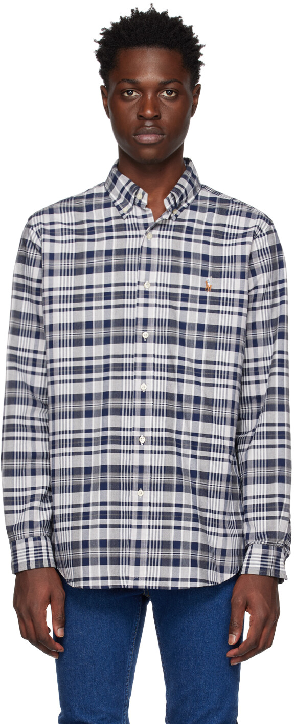 

Серо-темно-синяя рубашка классического кроя в клетку Polo Ralph Lauren