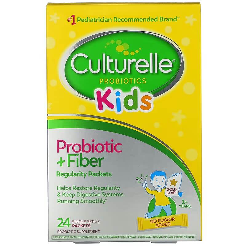 Детский пробиотик с клетчаткой Culturelle, 24 пакетика culturelle kids пробиотик клетчатка для детей от 1 года без вкусовых добавок 60 порционных пакетов