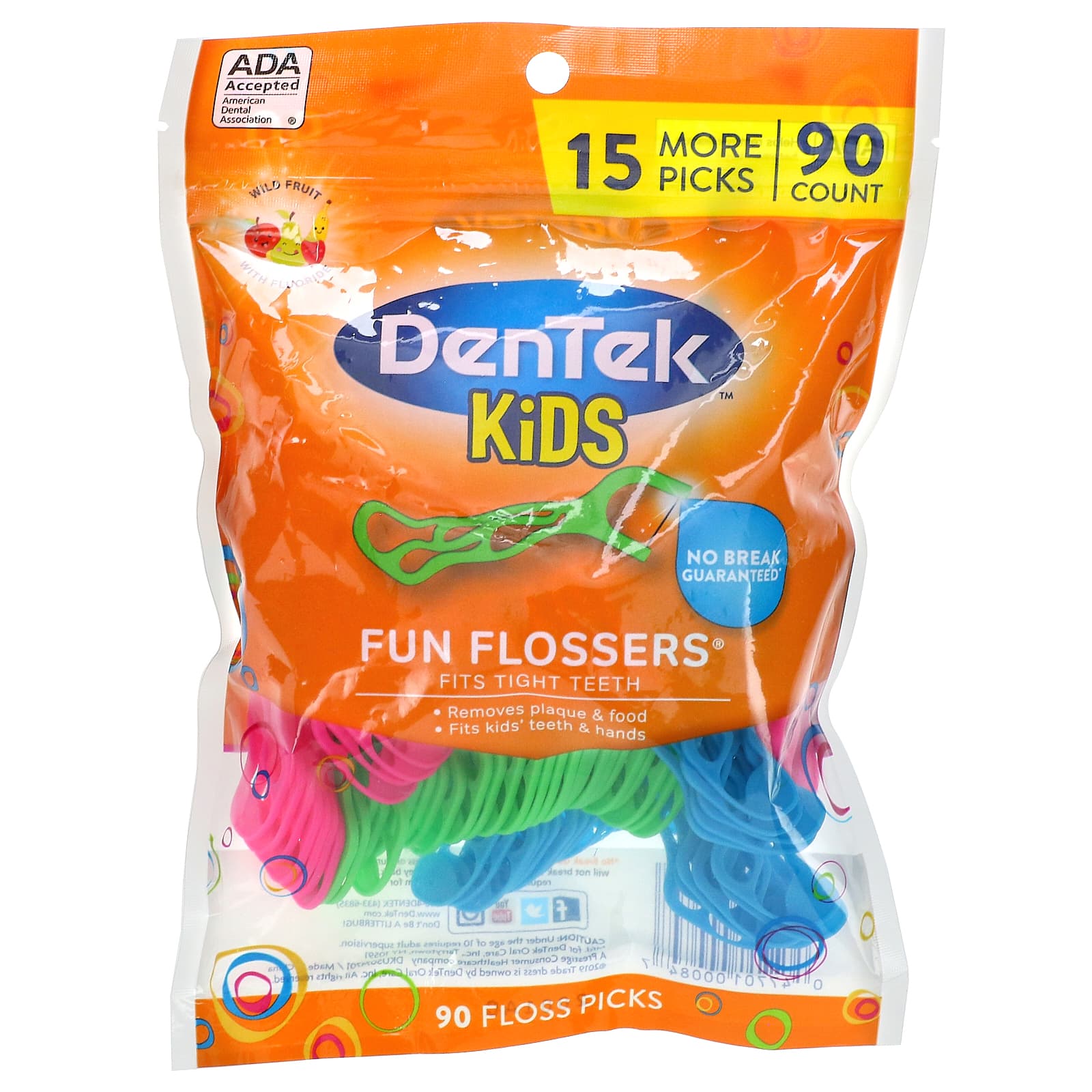 Паста DenTek Kids Fun Flossers, дикие фрукты, 90 зубочисток