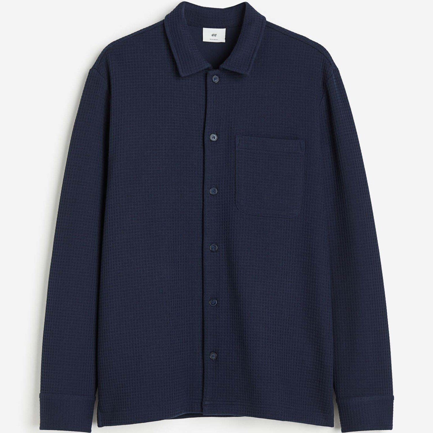 

Рубашка H&M Regular Fit Waffled, темно-синий