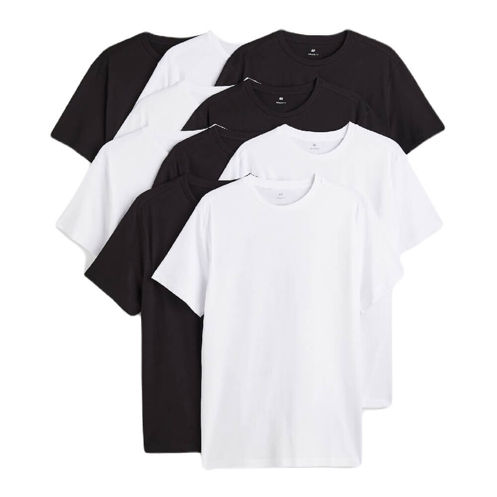 

Комплект футболок H&M Regular Fit Crew-neck, 10 предметов, черный/белый