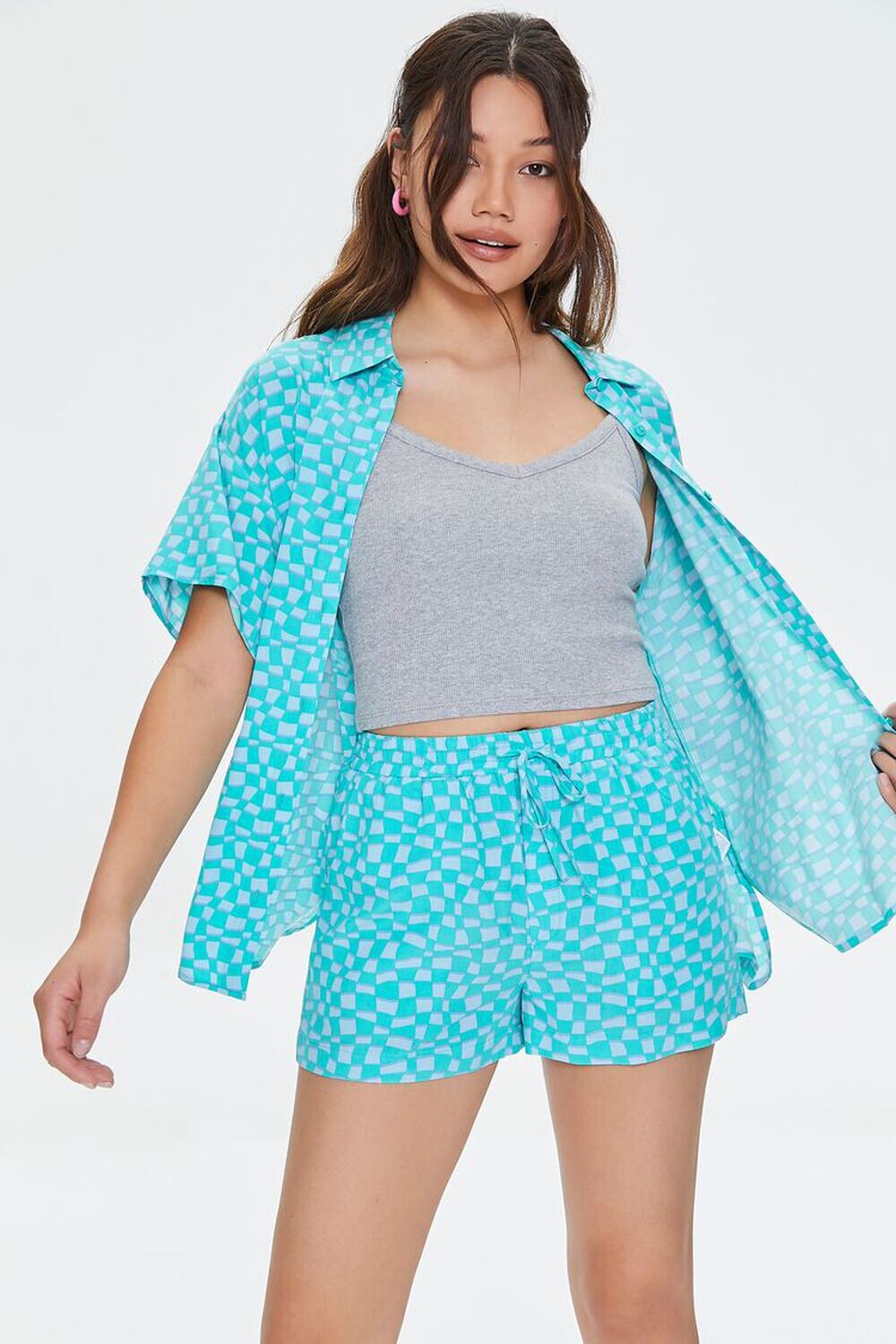 

Волнистые клетчатые шорты на шнурке Forever 21, синий