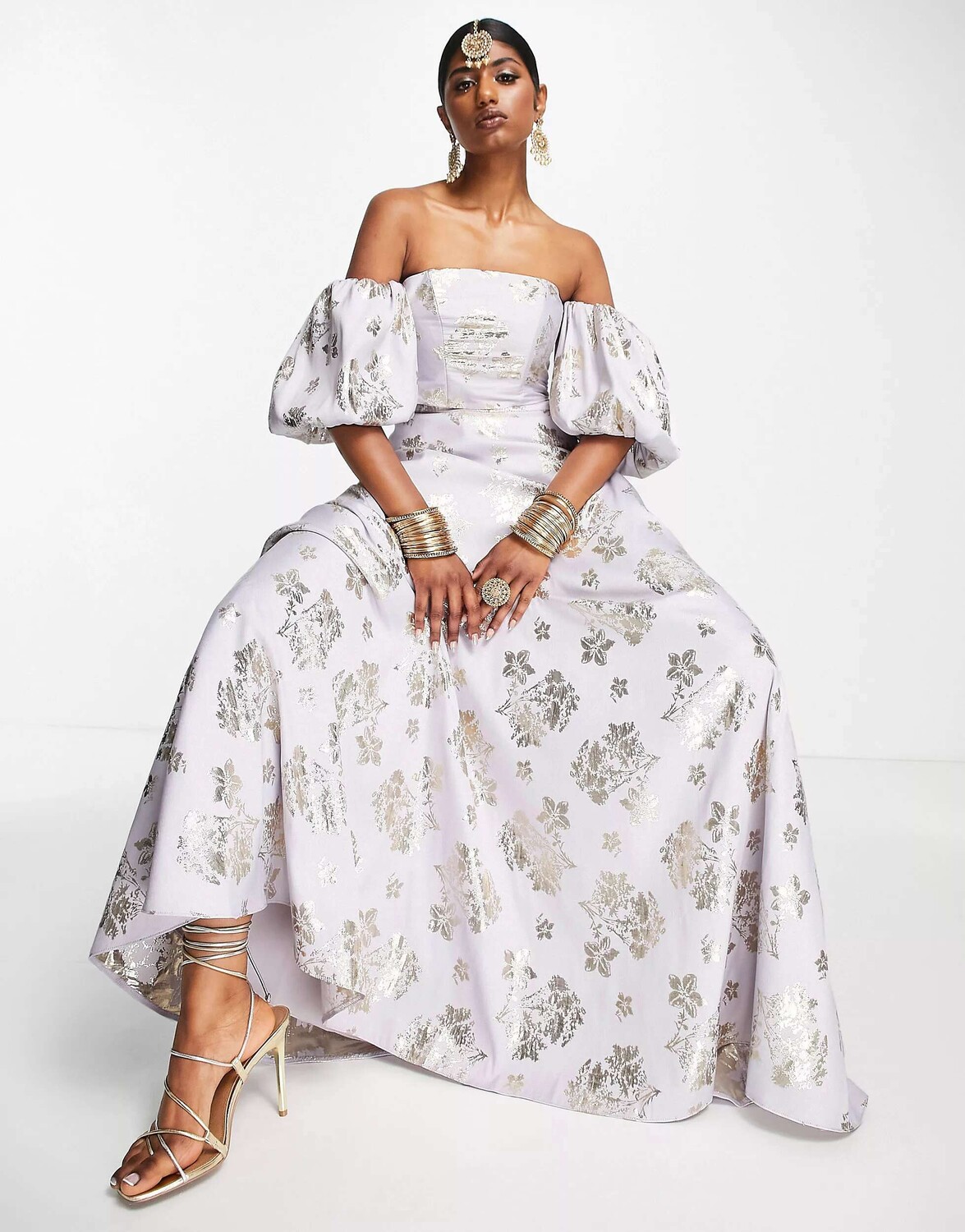 

Сиреневая жаккардовая юбка макси lehenga с цветочным принтом ASOS