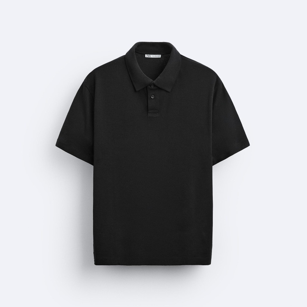 Футболка поло Zara Textured, черный футболка поло zara textured pointelle белый