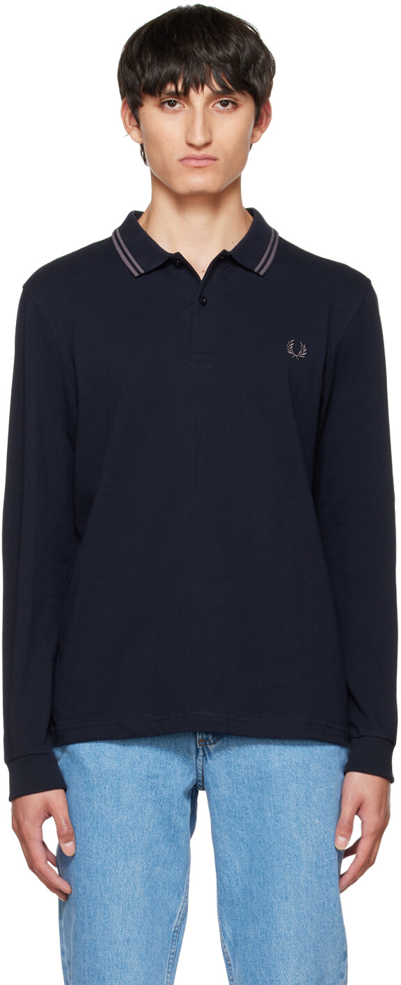 

Темно-синяя футболка-поло с длинными рукавами и двумя концами Fred Perry