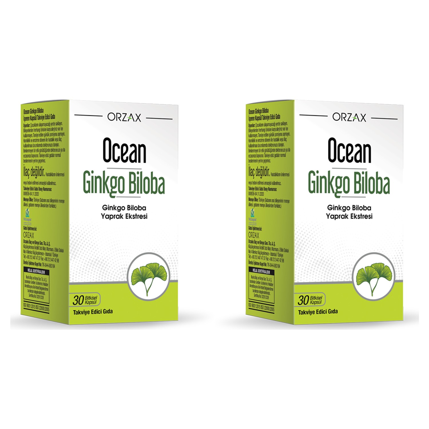 цена Пищевая добавка Orzax Ocean Ginkgo Biloba, 2 упаковки по 30 капсул