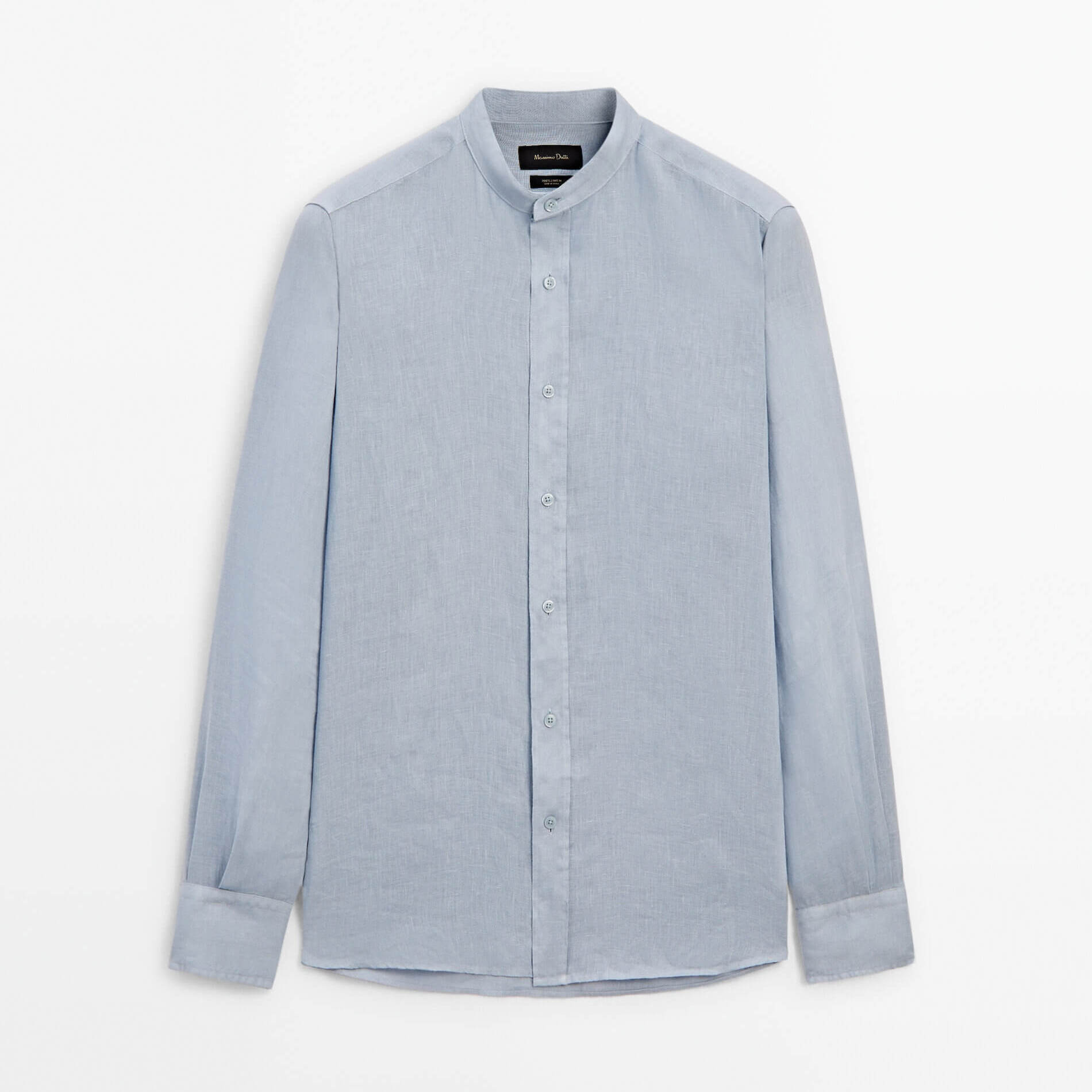 Рубашка Massimo Dutti Regular-Fit Linen With A Stand Collar, голубой