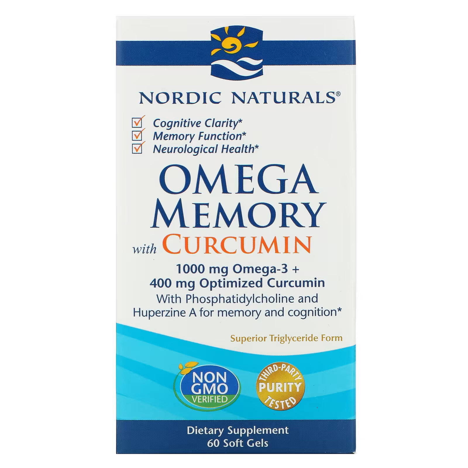 Nordic Naturals, Omega Memory с куркумином, 500 мг, 60 мягких таблеток - фото