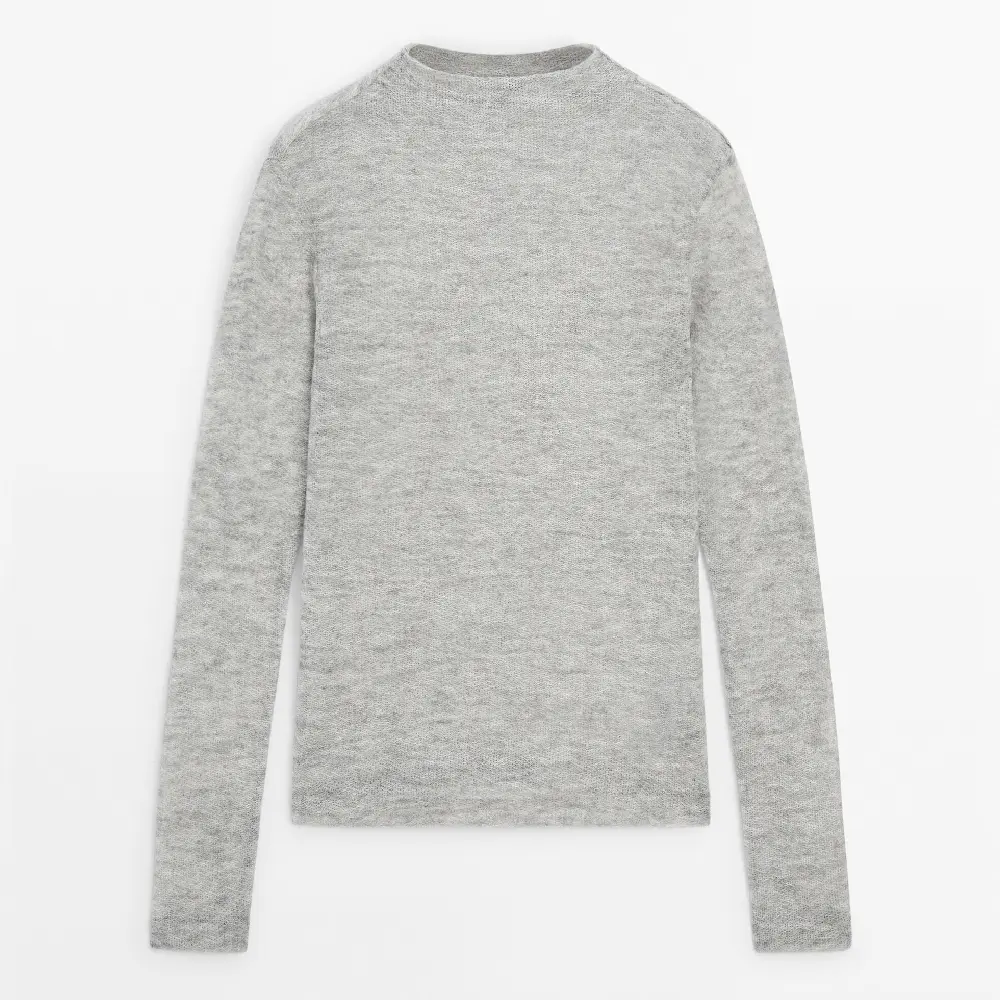 Лонгслив Massimo Dutti Long Sleeve Wool Blend With High Neck, светло-серый лонгслив massimo dutti long sleeve wool blend with high neck серый