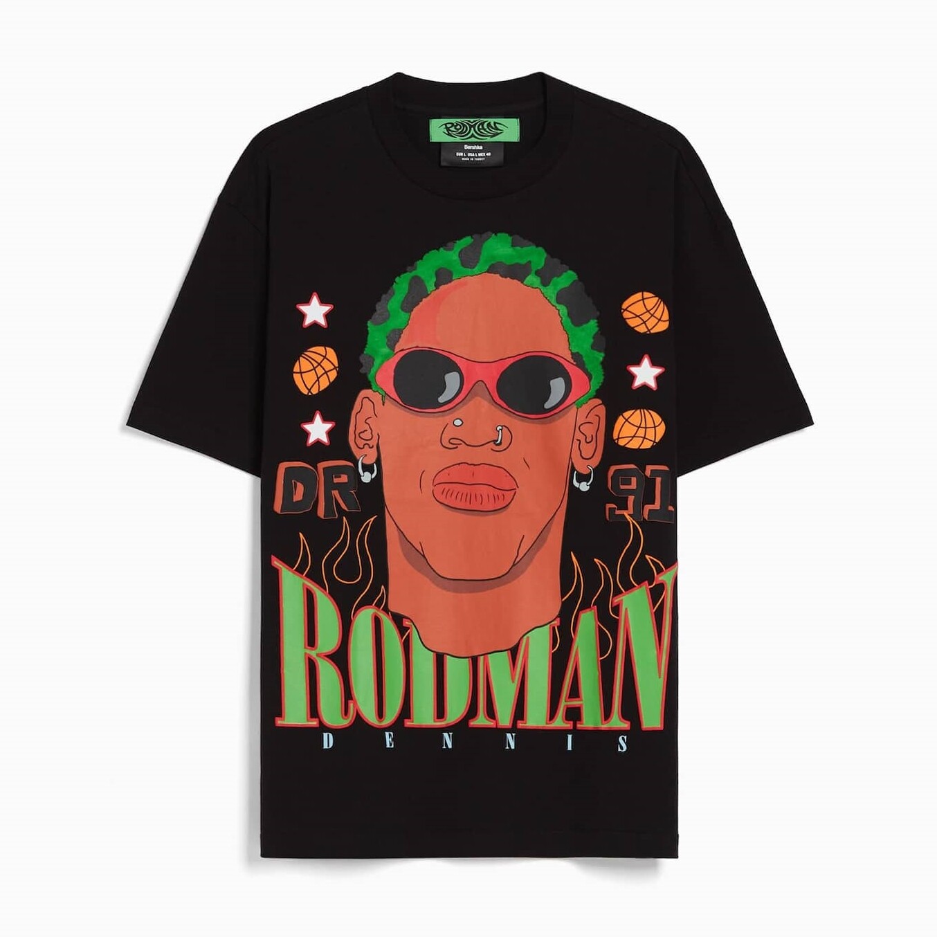 

Футболка Bershka X Dennis Rodman Print Short Sleeve Boxy Fit, черный
