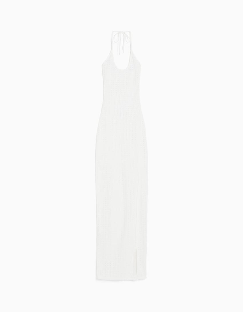 

Платье-макси Bershka Rustic Halter Neck, белый