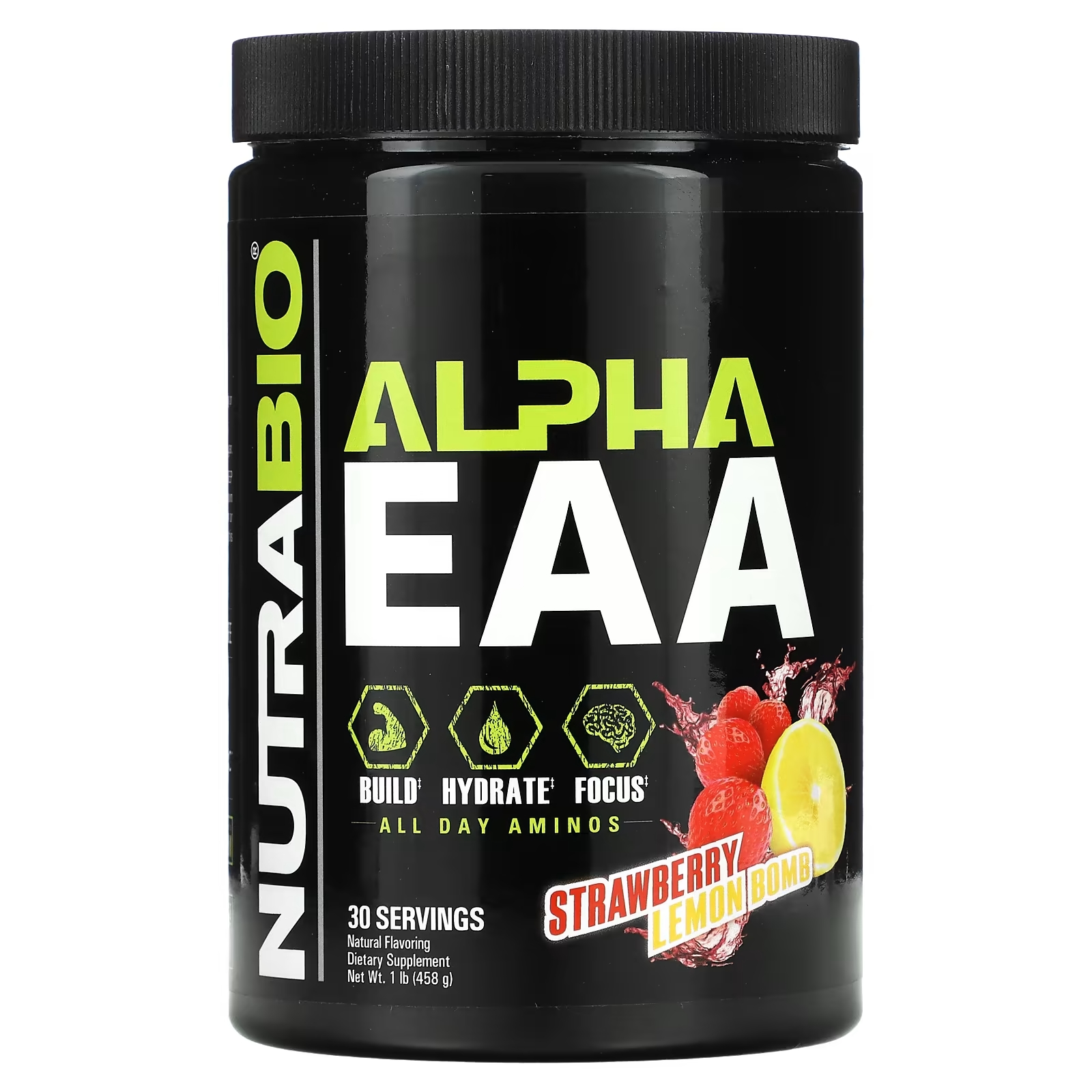 Спортивное Питание NutraBio Labs Alpha EAA, клубника и лимон, 458 г nutrabio alpha eaa вишневый лаймовый слаш 1 фунт 455 г