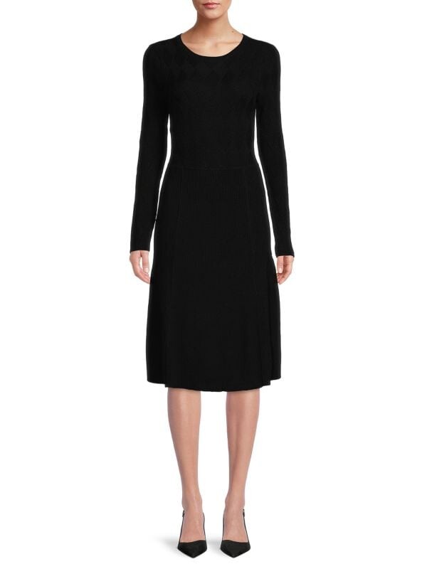 

Платье-свитер Donna Karan в рубчик из смесовой шерсти, черный