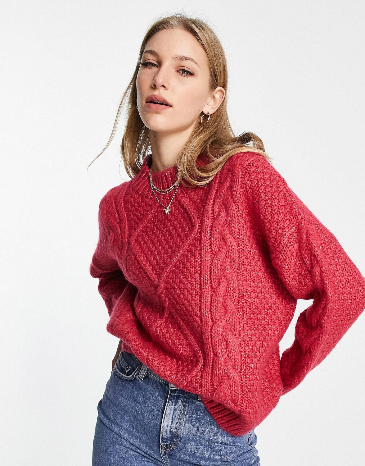

Темно-розовый джемпер оверсайз с косами ASOS DESIGN