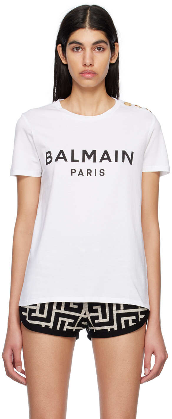 

Белая футболка с принтом Balmain