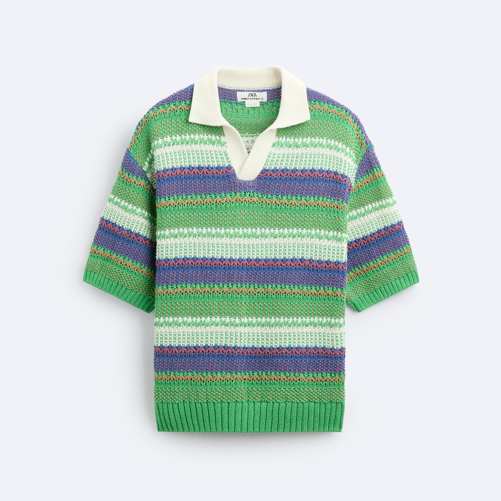 Футболка поло Zara Striped Knit - Limited Edition, мультиколор футболка поло zara crochet knit limited edition темно бежевый