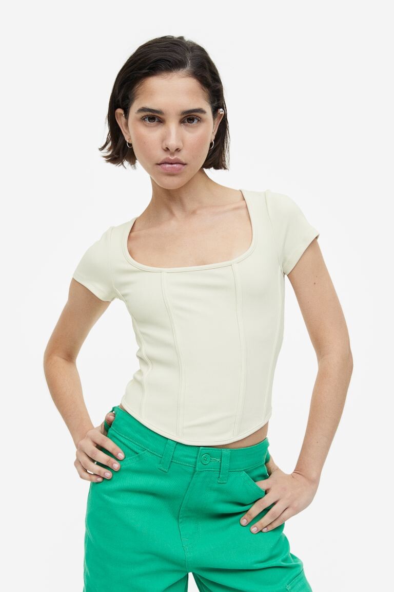 

Топ в рубчик в корсетном стиле H&M, светло-бежевый