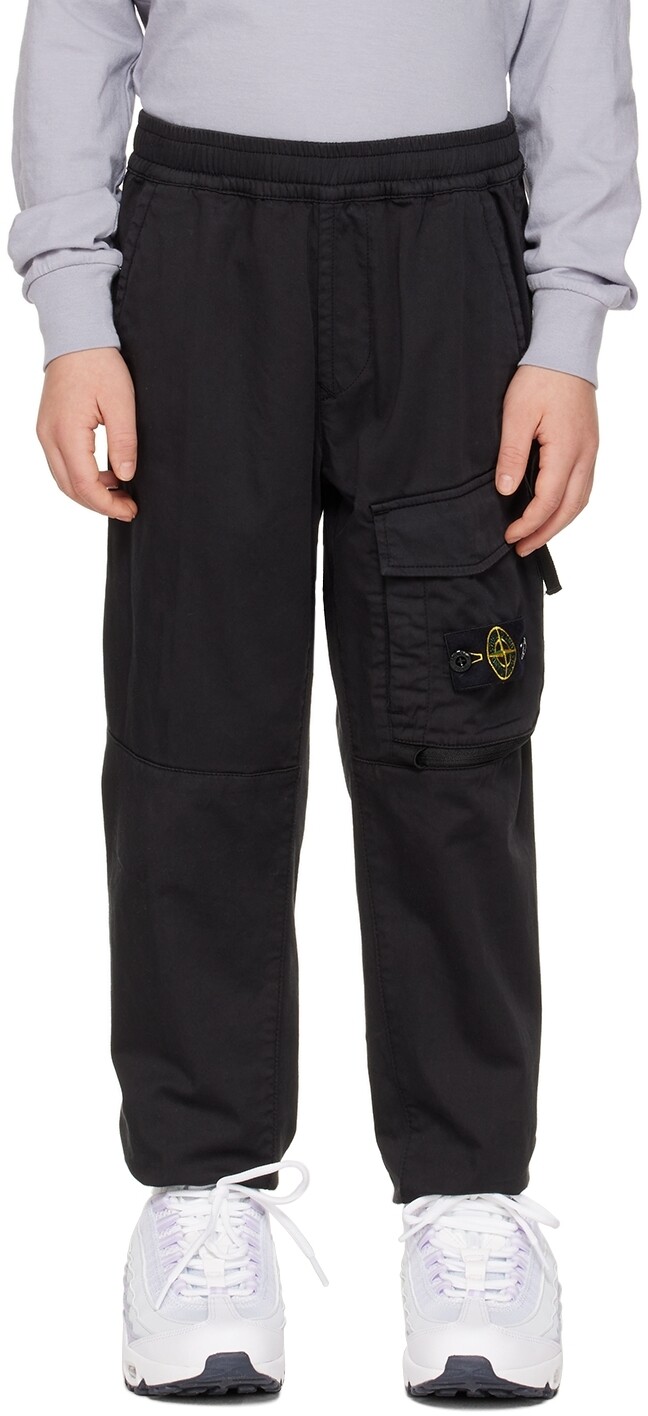 

Детские черные брюки-карго, окрашенные в готовом виде Stone Island Junior