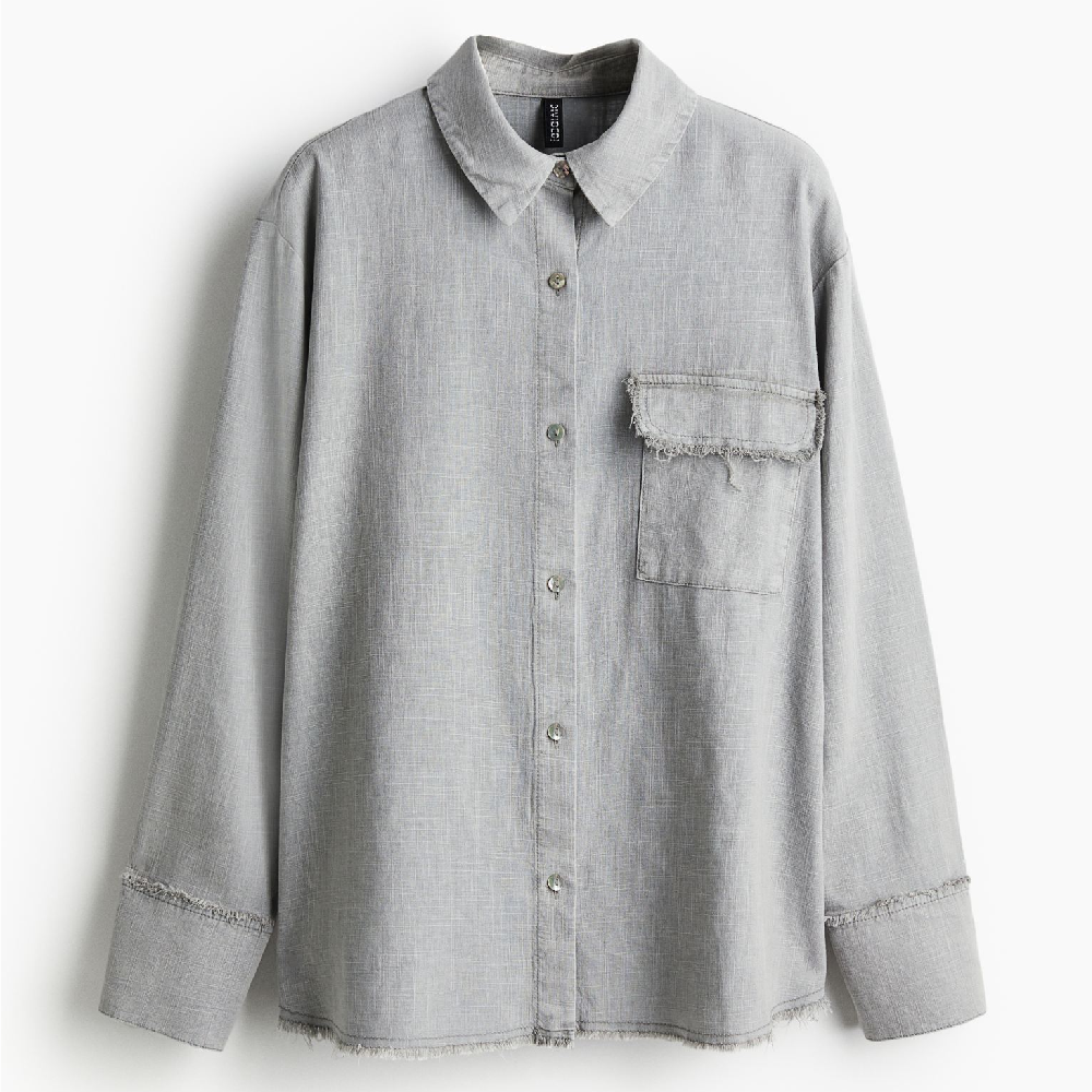 Рубашка H&M Linen-blend, серый