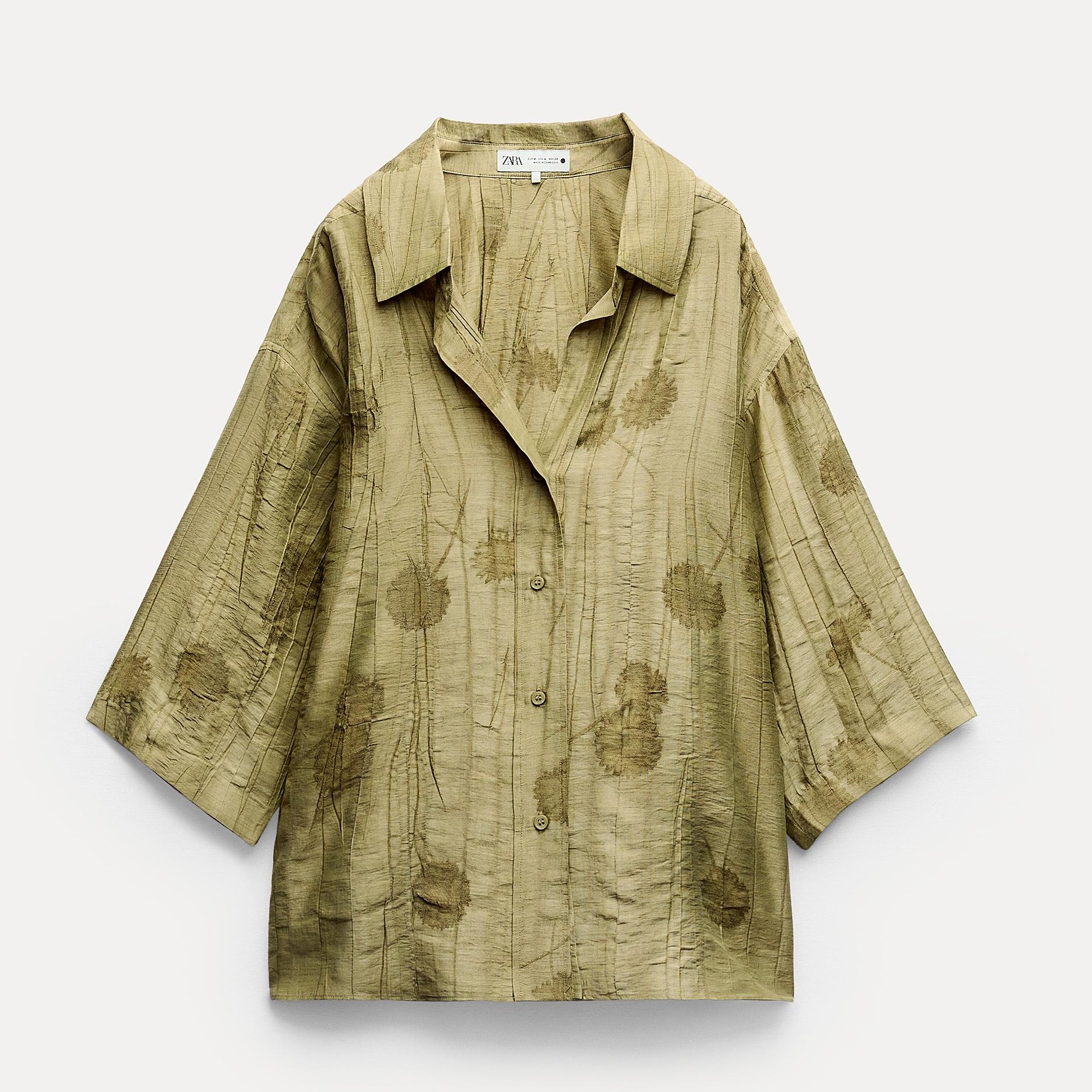 Рубашка Zara ZW Collection Oversize Jacquard, оливково-зеленый
