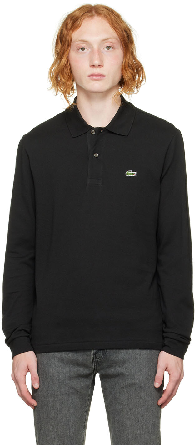 

Черная футболка-поло с нашивками и вышивкой Lacoste