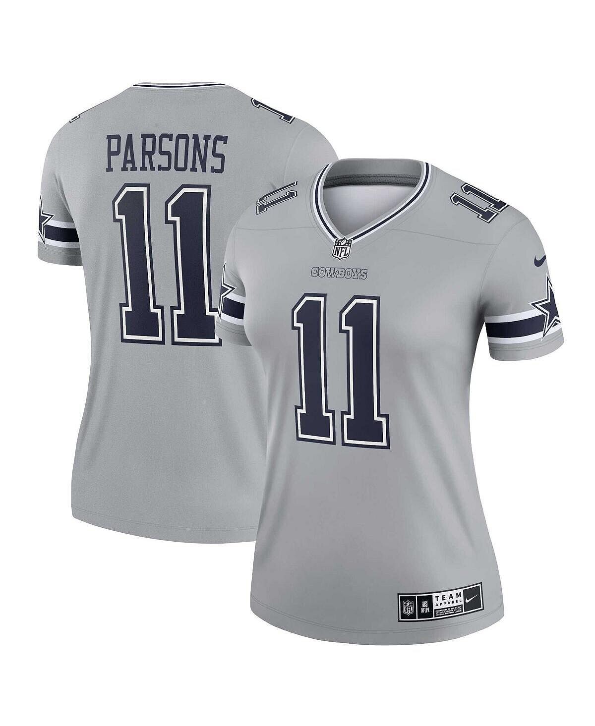 

Женское джерси micah parsons silver dallas cowboys с перевернутой легендой Nike, серебряный, Серый