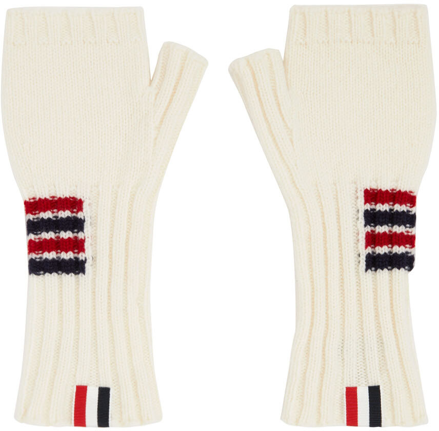 

Белые перчатки без пальцев с 4 полосками Thom Browne