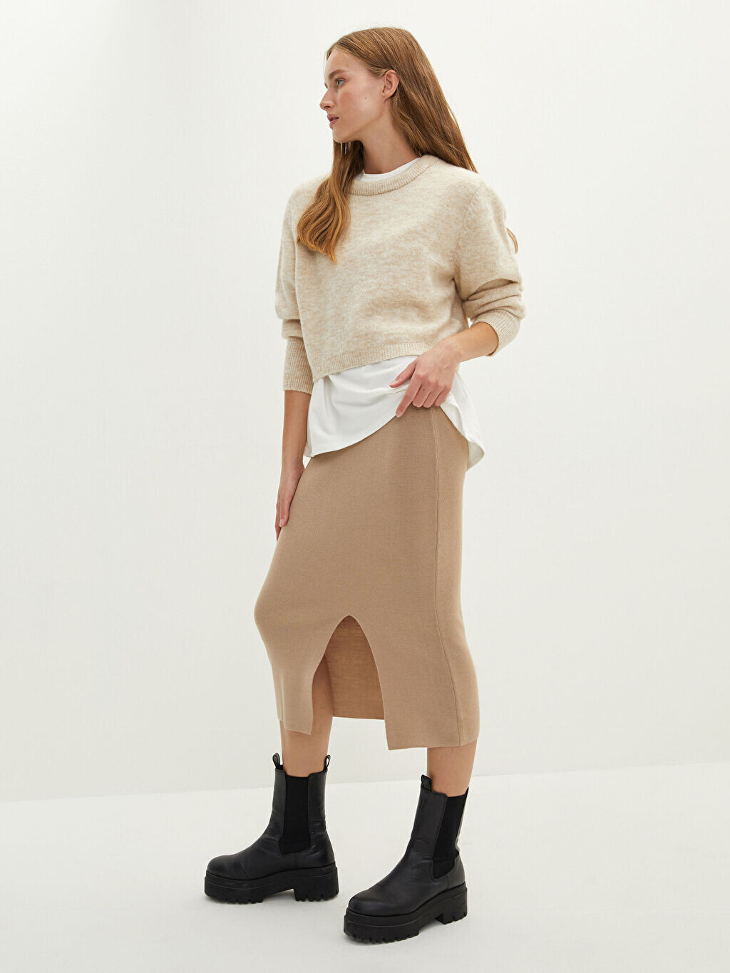 

Однотонная Женская трикотажная юбка с эластичной резинкой на талии LCW Casual