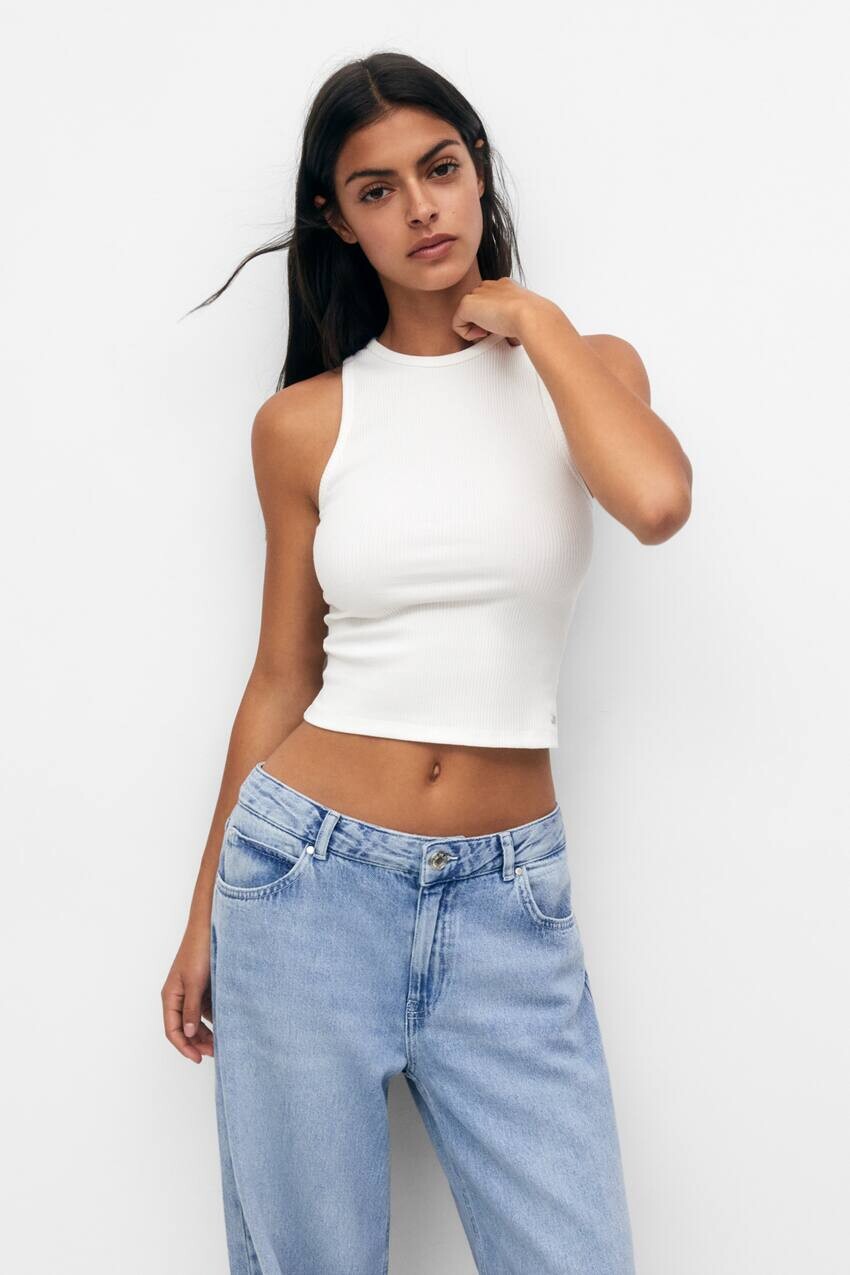 

Топ в рубчик с вырезами Pull&Bear, белый