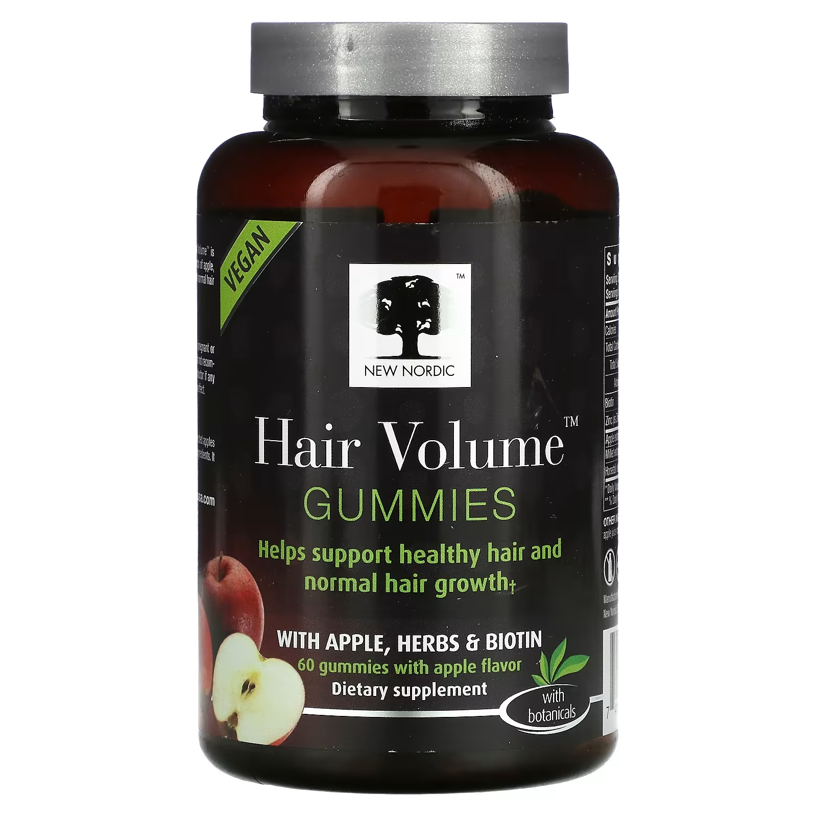 цена New Nordic Hair Volume жевательные таблетки для густоты волос с яблоком травами и биотином яблочный вкус, 60 жевательных таблеток