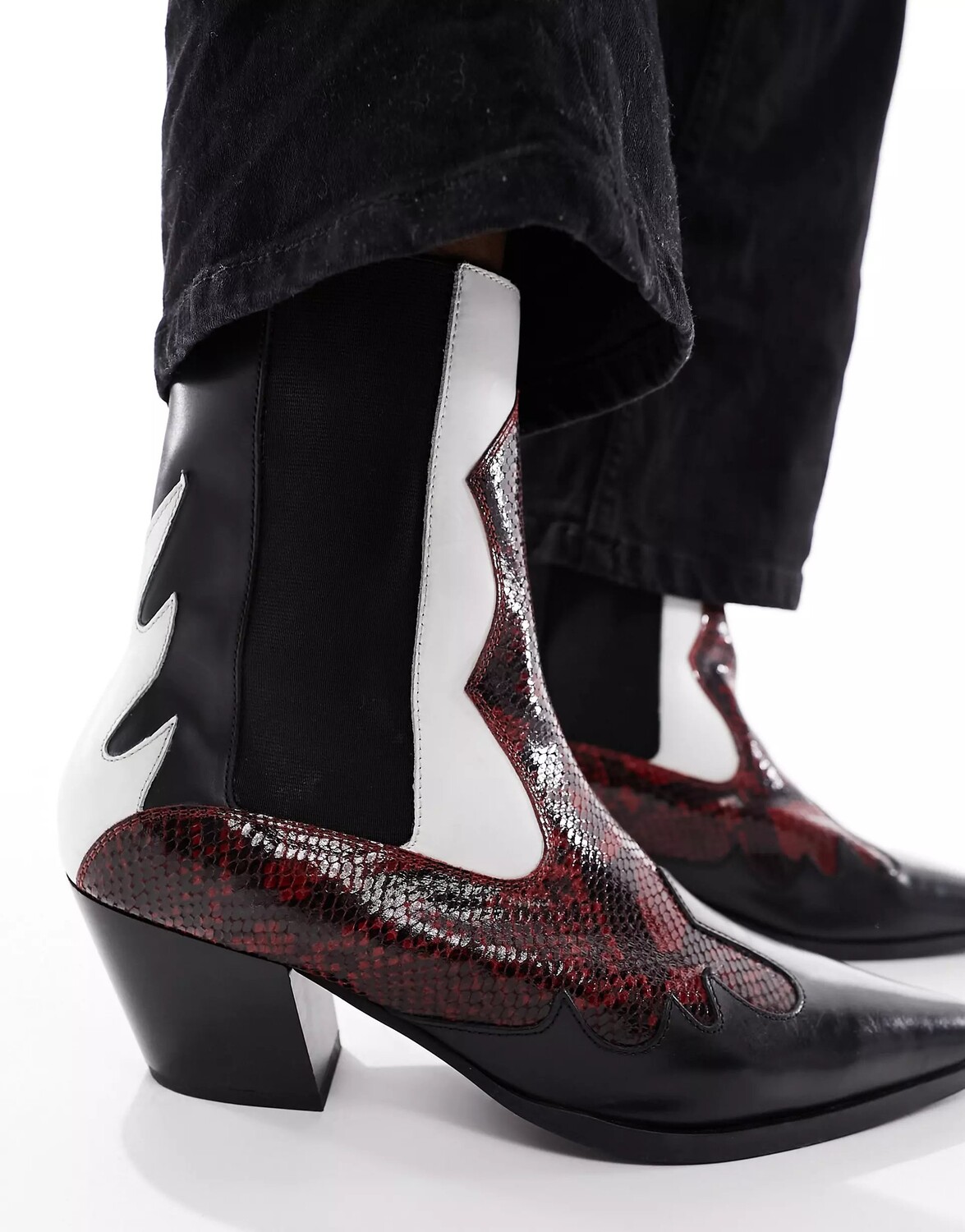 

Ботильоны Asos Design Heeled Chelsea Western Leather, черный/красный